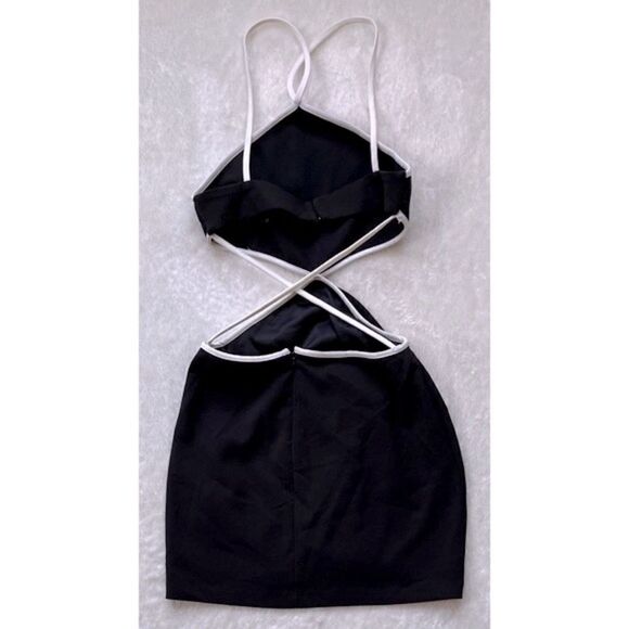 NWT Zara Black & White Contrast Piping Halter Cut Out Mini Dress, Size XS - Picture 14 of 15